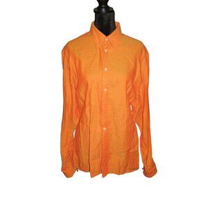 Paul Smith Vibrant Orange Italian Cotton Chevron Long Sleeve Button Up Shirt L
